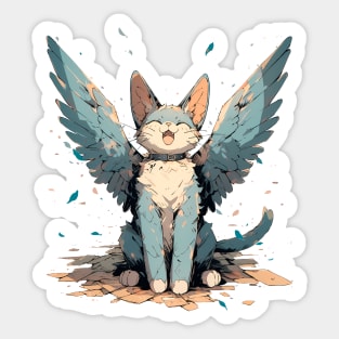 Blue cute  cat with wing Sticker